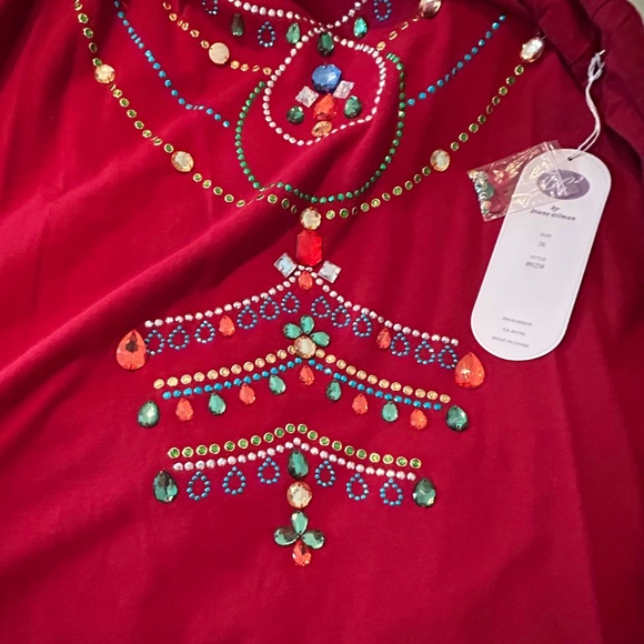 TOP, HAND SEWN MULTICOLOUR BEADS, RED, SIZE 3X, ROUND NECK, LONG SLEEVE, DIANE - Picture 6 of 15